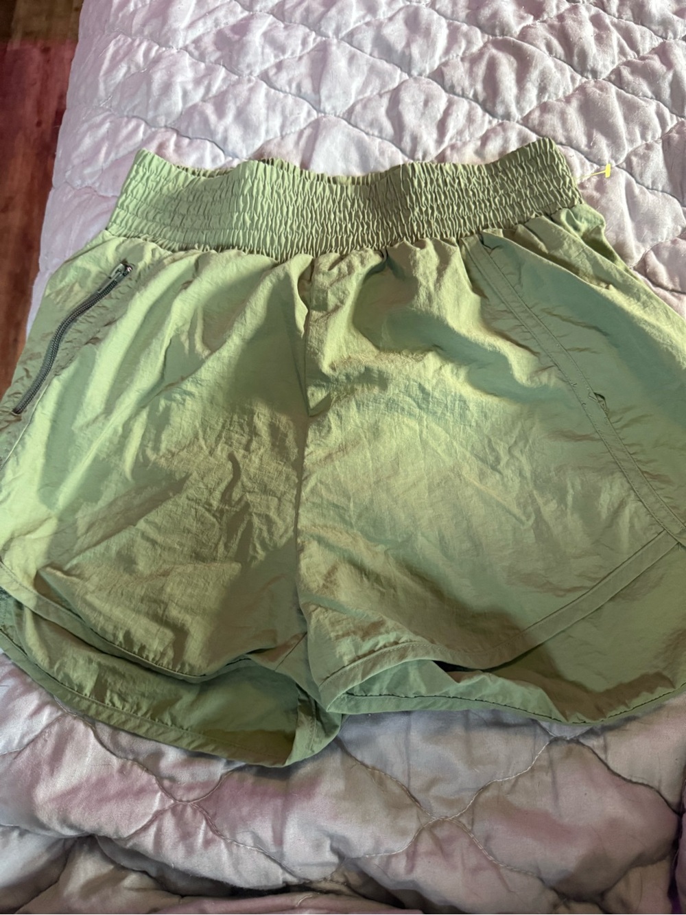 Zenana Outfitters Light Green Smocked Waist Athletic Shorts